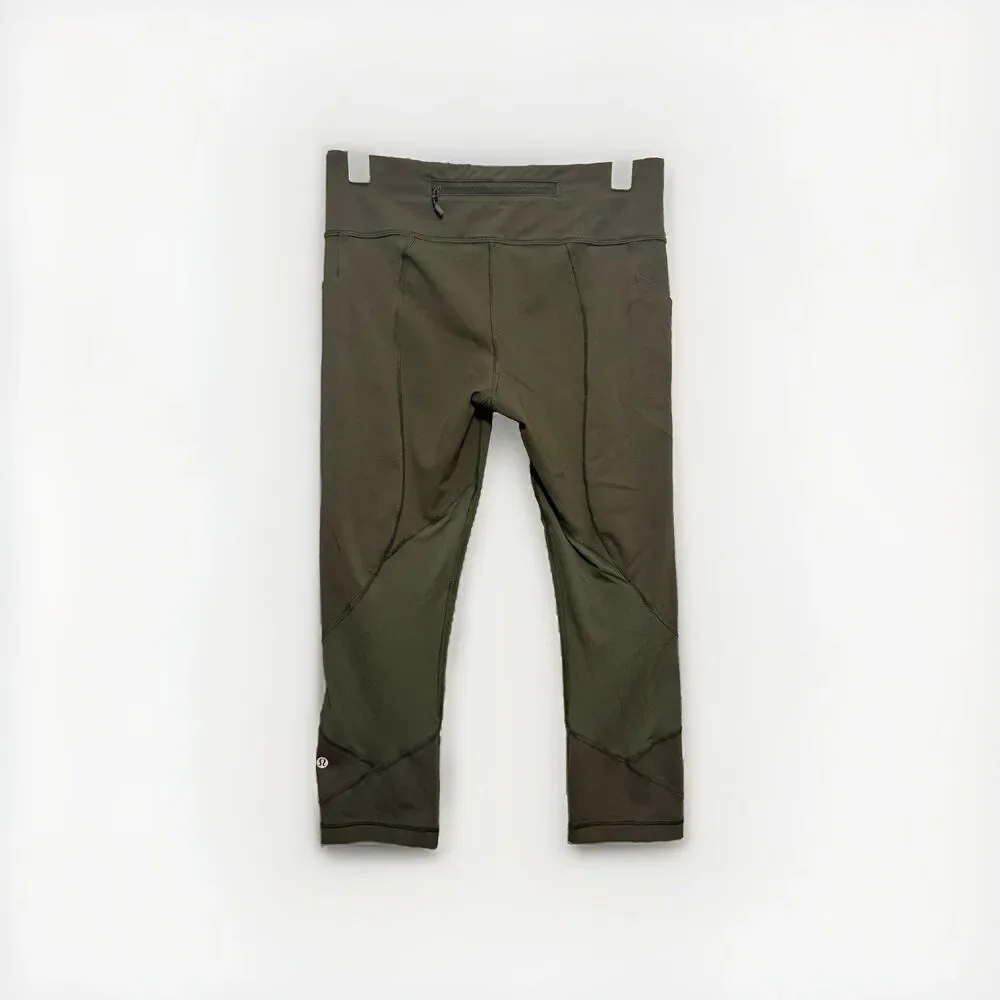 Lululemon Pace Rival Crop 22 Leggings Womens 8 Dark Olive Green Pockets